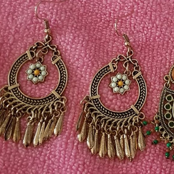 Boho Dangle Earrings Round Flower Dangling Drop Unique Bohemian Jewelry Ladies - Picture 3 of 5